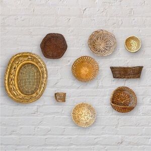 Set of 9 Vintage Wicker Baskets | Boho Basket Wall Gallery | Rustic Wall Décor